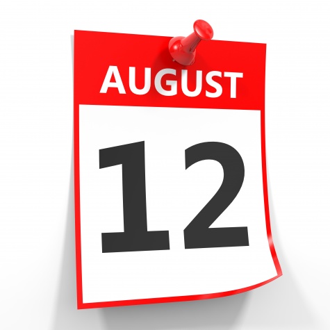 12 august calendar sheet with red pin.